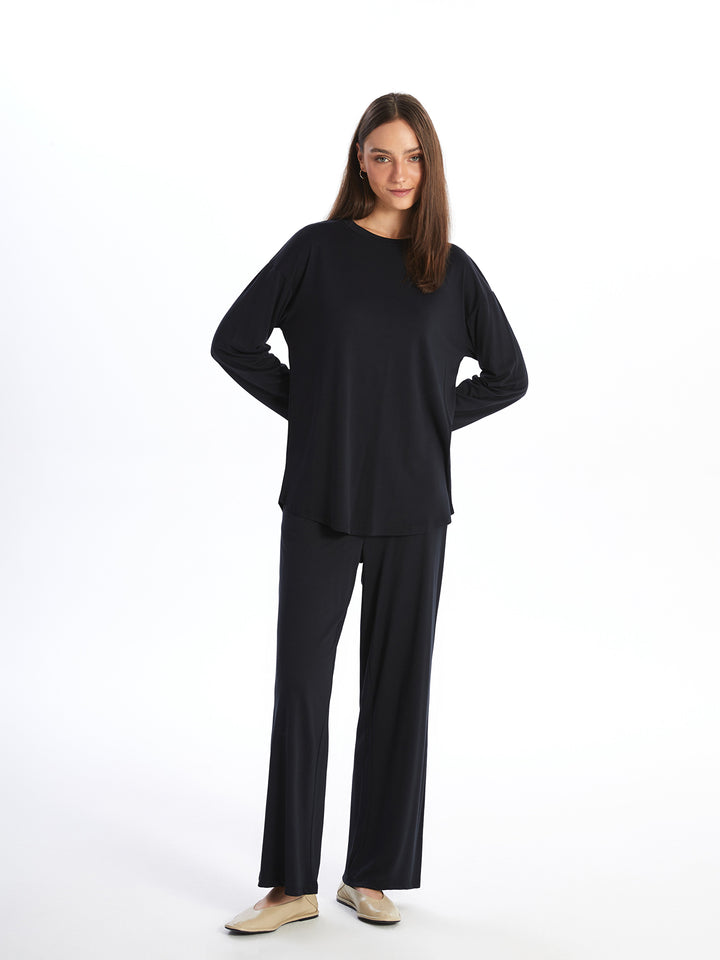 Crew Neck Plain Long Sleeve Women Tunic