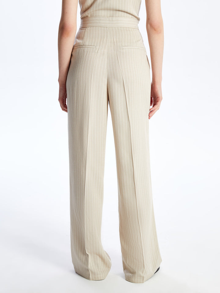 Standard Fit Striped Linen Blend Women Trousers