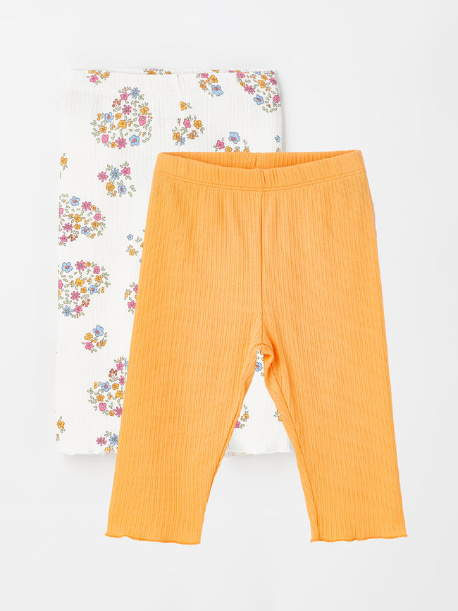 Floral Baby Girl Tights with Elastic Waist, 2 Pack Hover Image