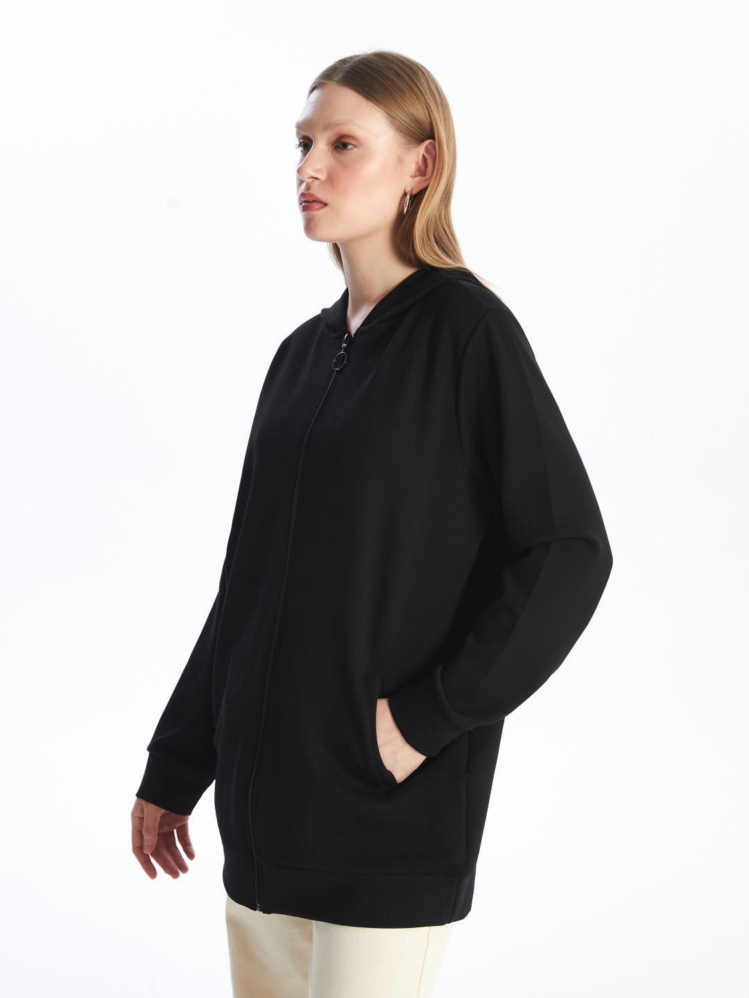 LCWAIKIKI Basic

New Black Hooded Plain Oversize Women's Zipper Sweatshirt