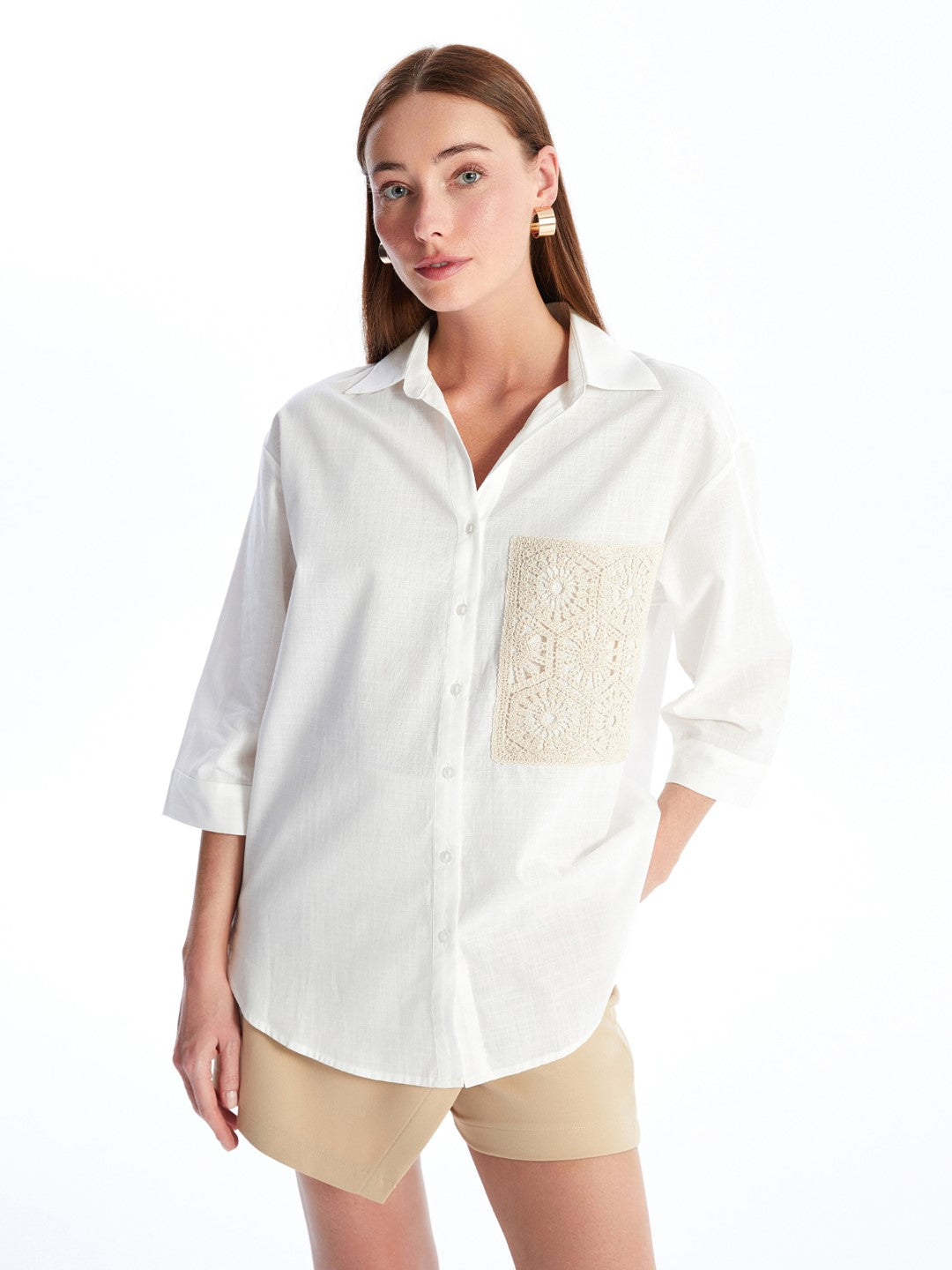 Crochet Detail Oversize Women's Shirt