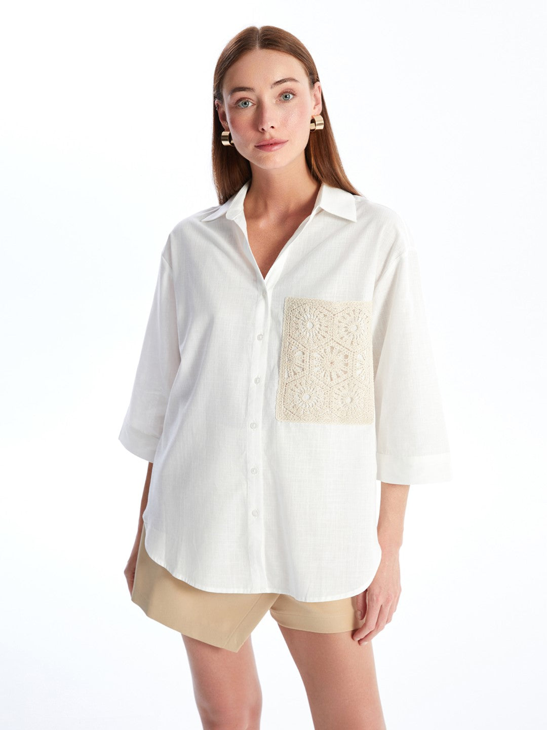 Crochet Detail Oversize Women's Shirt