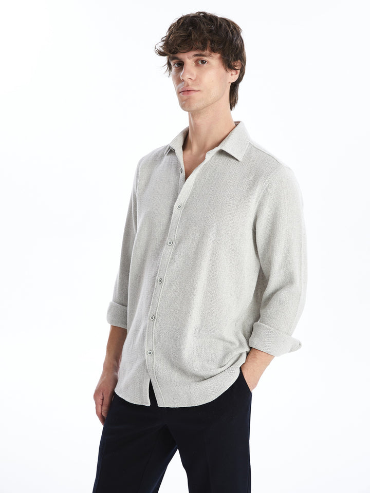 Slim Fit Long Sleeve Dobby Men Shirt