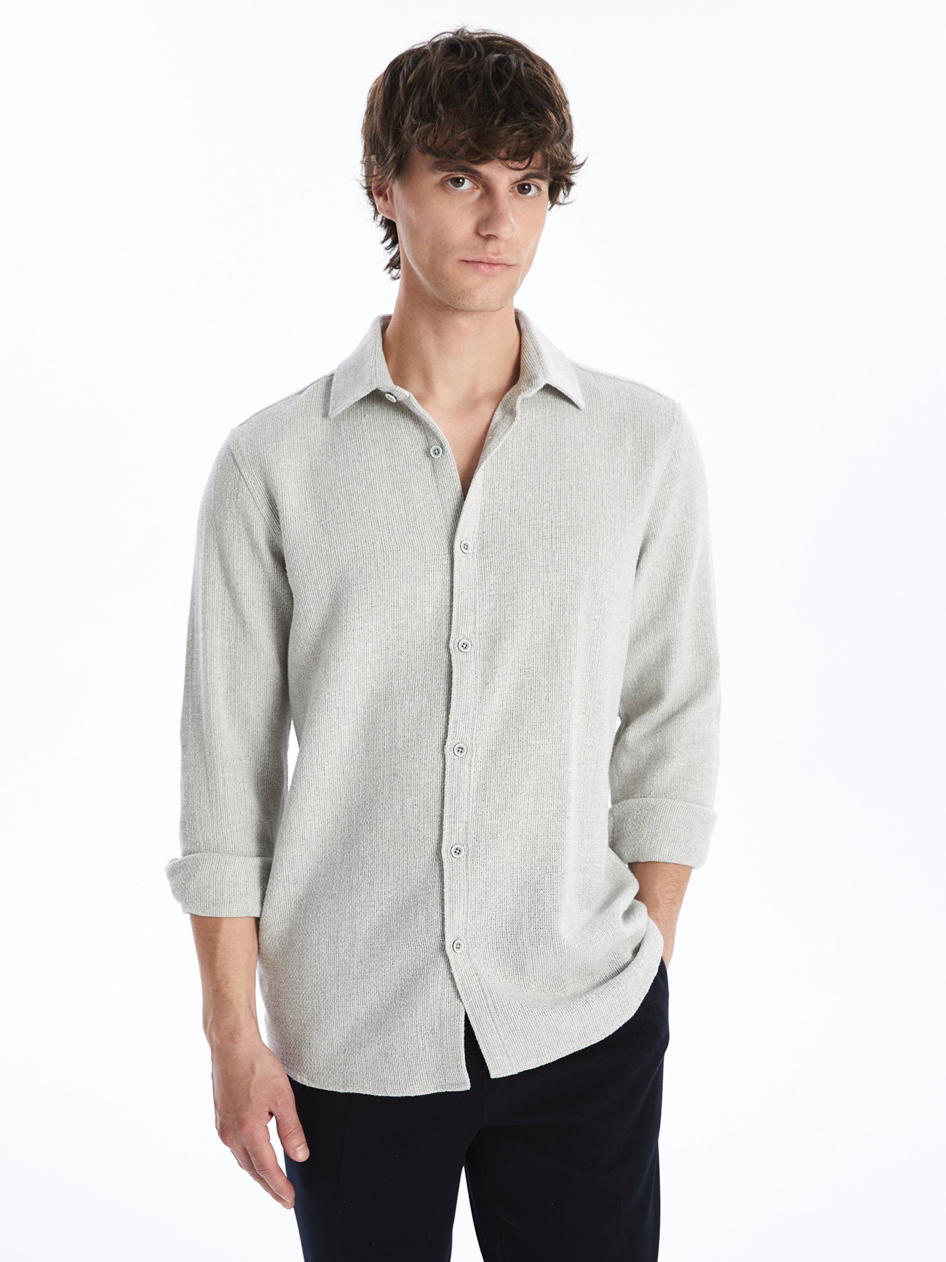 Slim Fit Long Sleeve Dobby Men Shirt