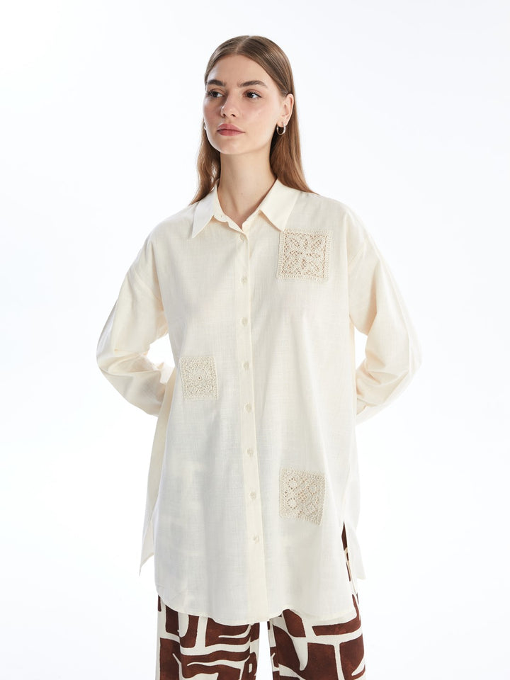 LCW Modest

Ecru Crochet Detailed Oversize Linen Look Women's Shirt Tunic