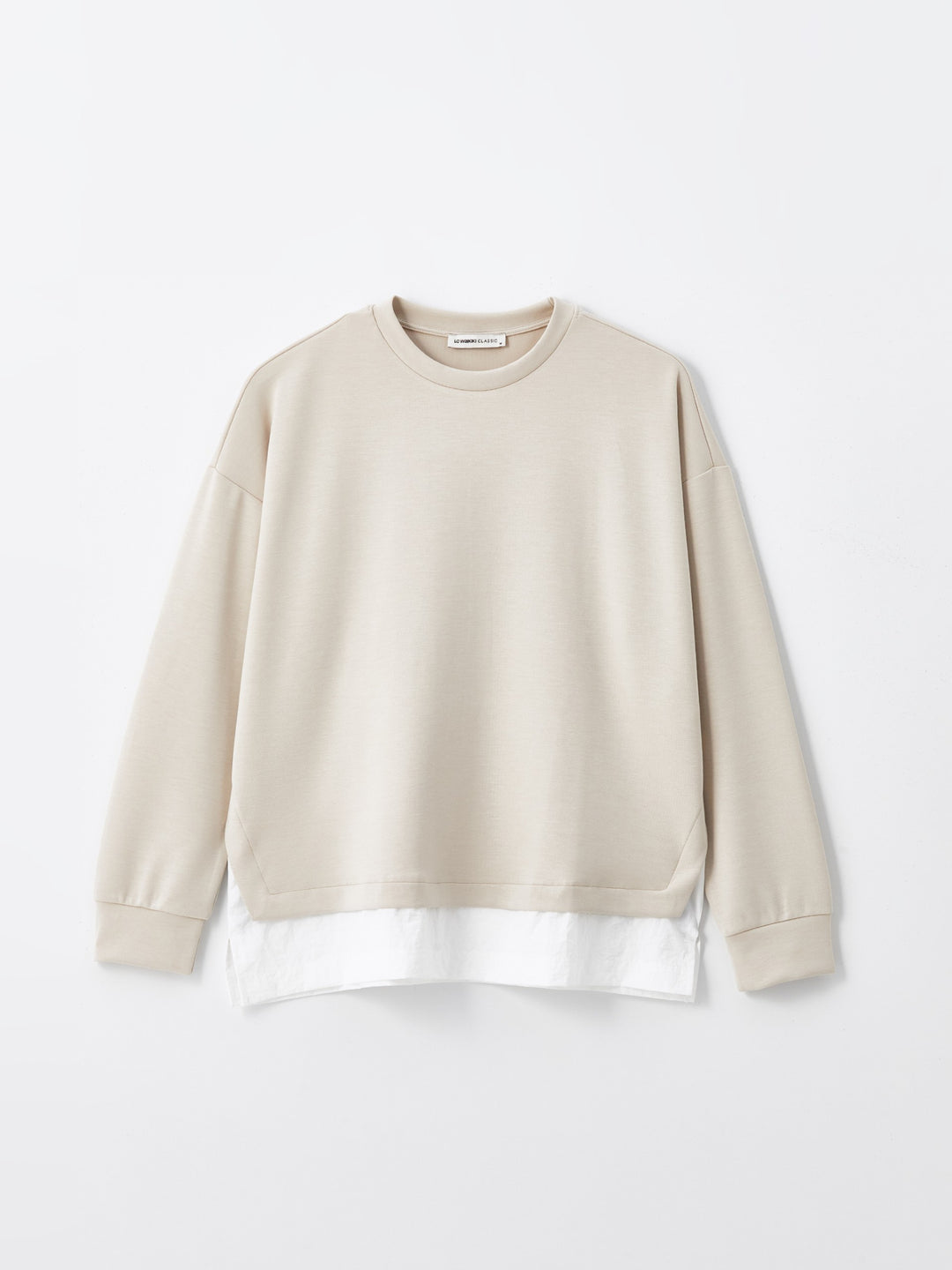 Lcwaikiki Basic Beige Crew Neck Plain Oversize Women'S Sweatshirt