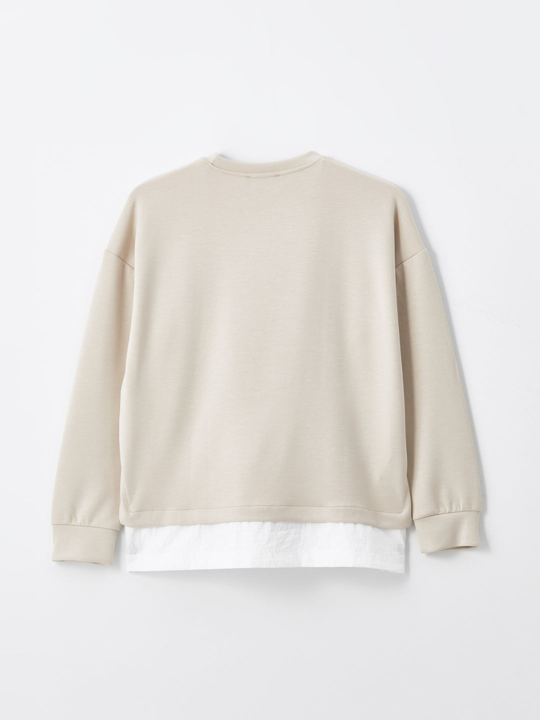 Lcwaikiki Basic Beige Crew Neck Plain Oversize Women'S Sweatshirt