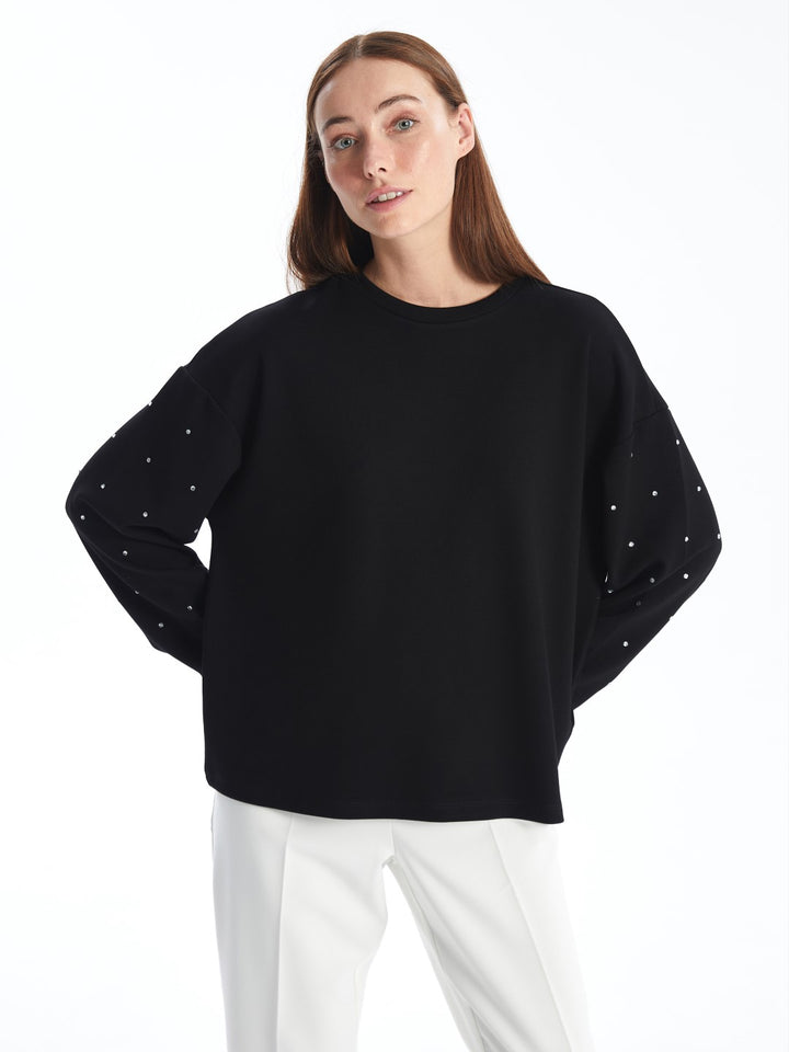 LCWAIKIKI Basic

New Black Crew Neck Shiny Stone Printed Long Sleeve Women's Blouse