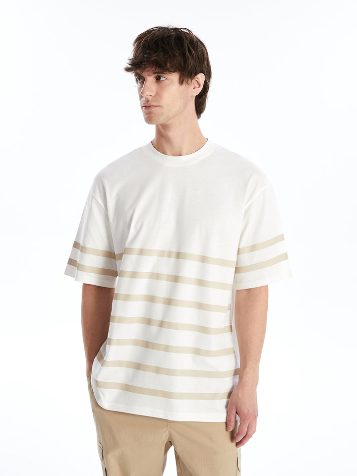 Crew Neck Short Sleeve Striped Combed Cotton Men T-Shirt