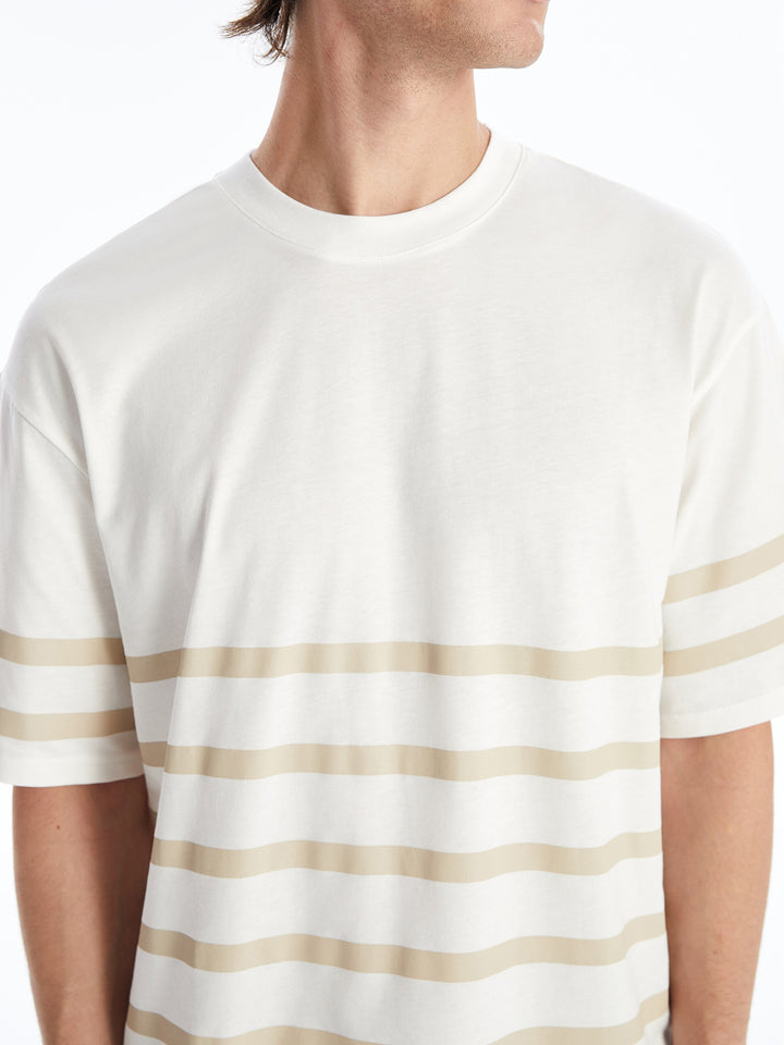 Crew Neck Short Sleeve Striped Combed Cotton Men T-Shirt