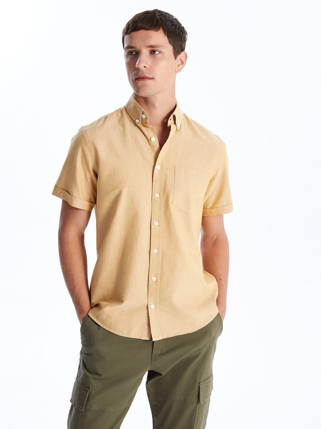 Regular Fit Short Sleeve Oxford Men Shirt