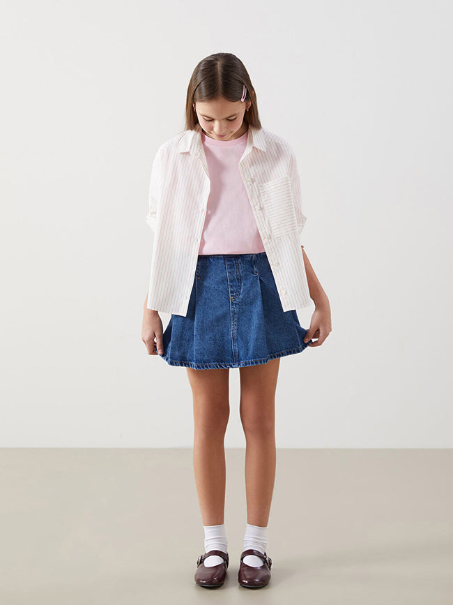 LCW Kids Indigo Elastic Waist Girl Jean Shorts Skirt Hover Image