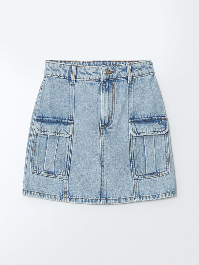 LCW Kids Blue Girls Cargo Jean Skirt Hover Image