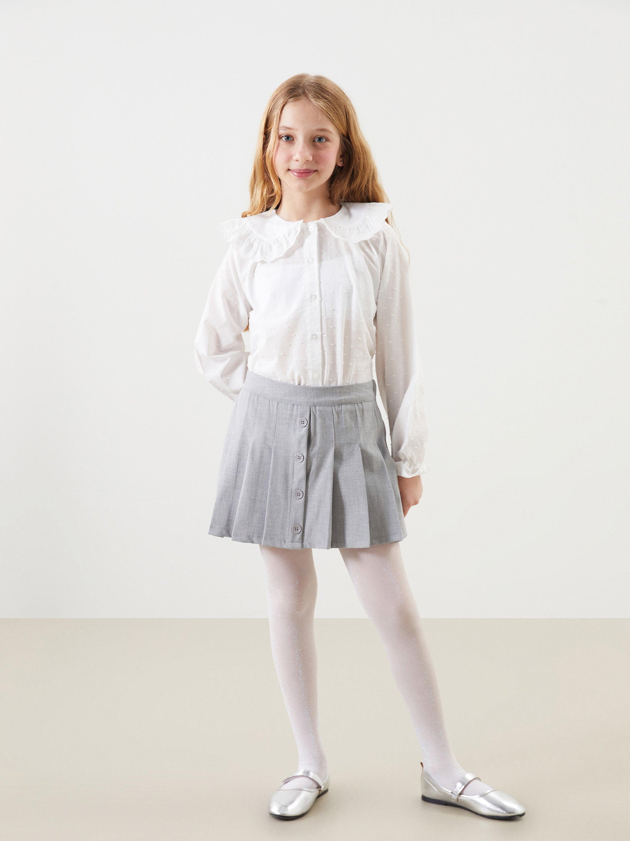 Baby Collar Textured Girl Shirt