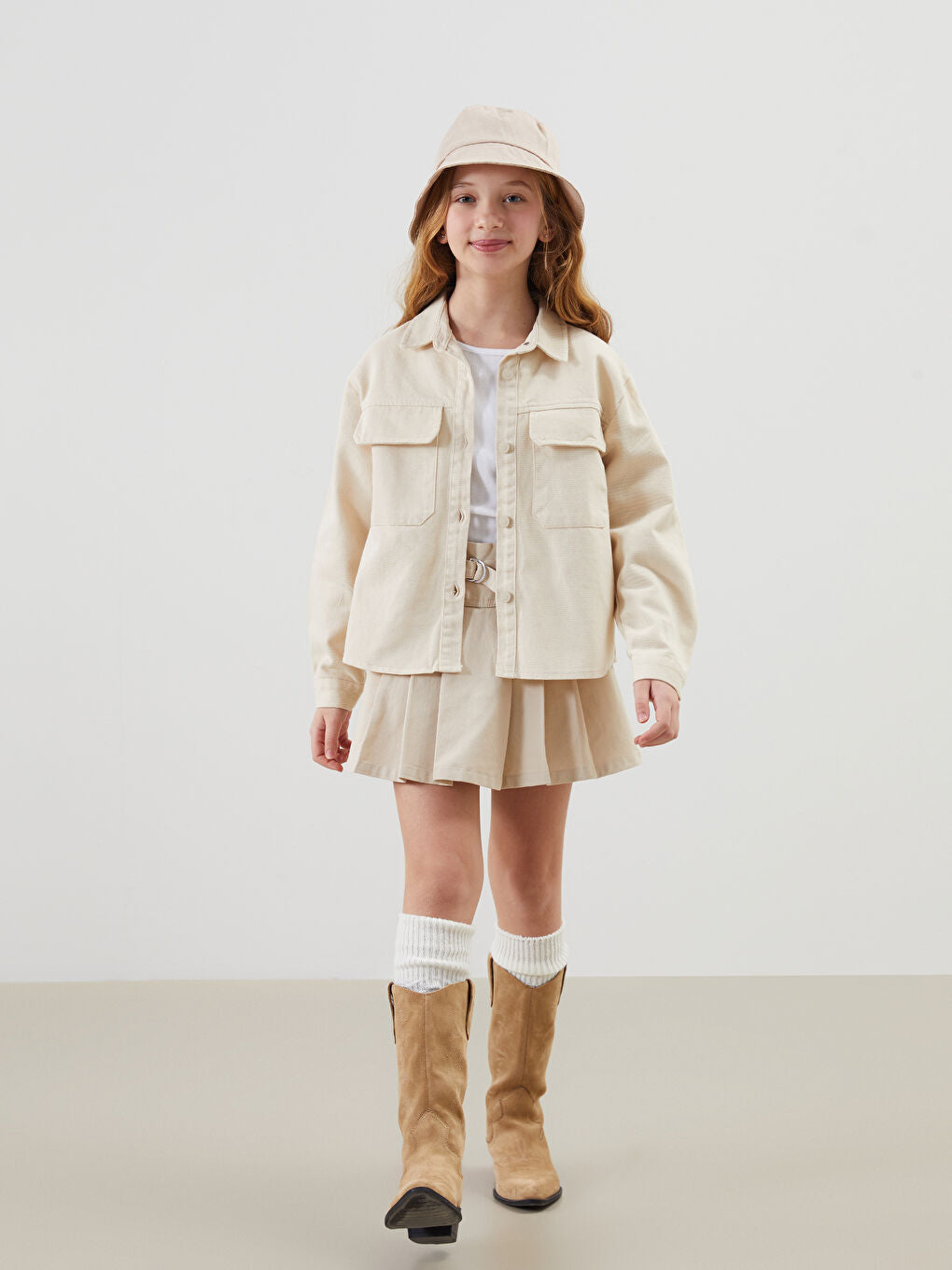 LCW Kids Beige Pocket Girl Shirt Jacket