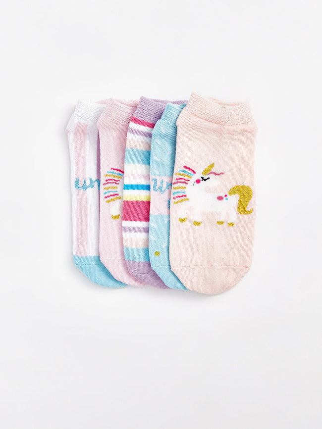 LCW Kids Pink Patterned Girls Booties Socks 5-Pack Hover Image