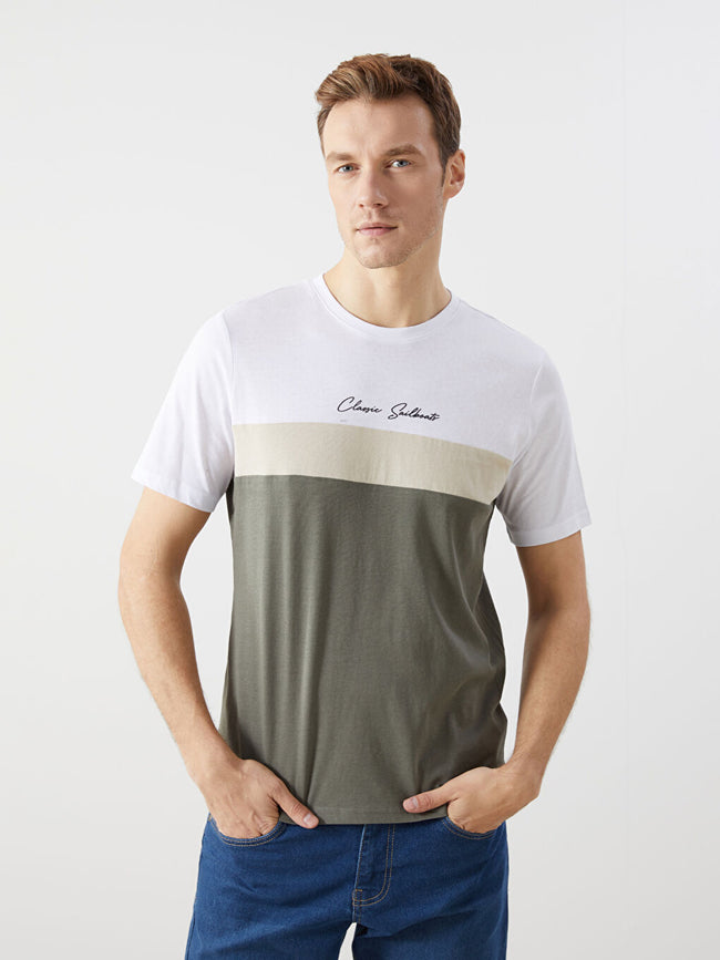 LCWAIKIKI Classic White Crew Neck Short Sleeve Color Block Men T-Shirt Hover Image