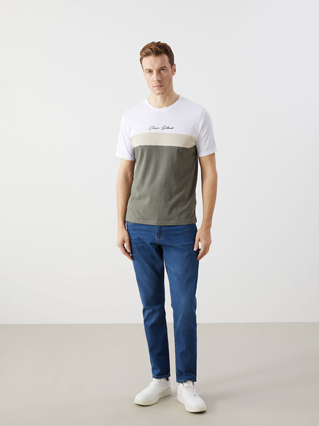 LCWAIKIKI Classic White Crew Neck Short Sleeve Color Block Men T-Shirt Main Image