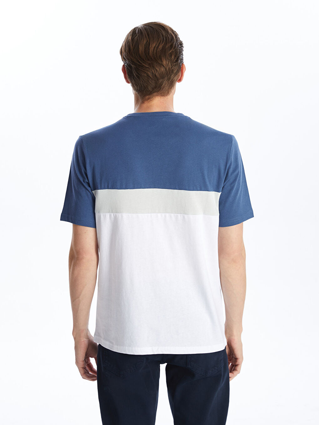 LCWAIKIKI Classic White Crew Neck Short Sleeve Color Block Men T-Shirt