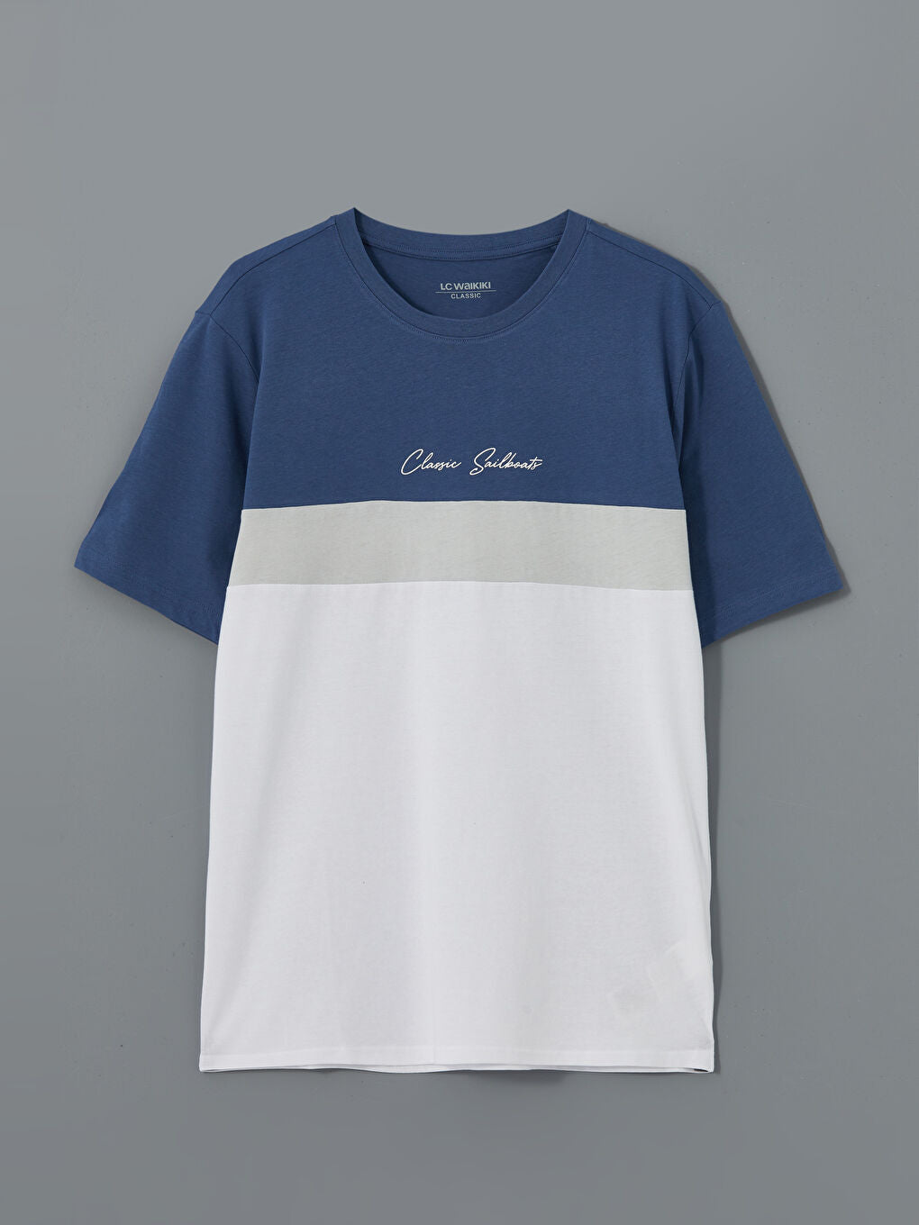 LCWAIKIKI Classic White Crew Neck Short Sleeve Color Block Men T-Shirt