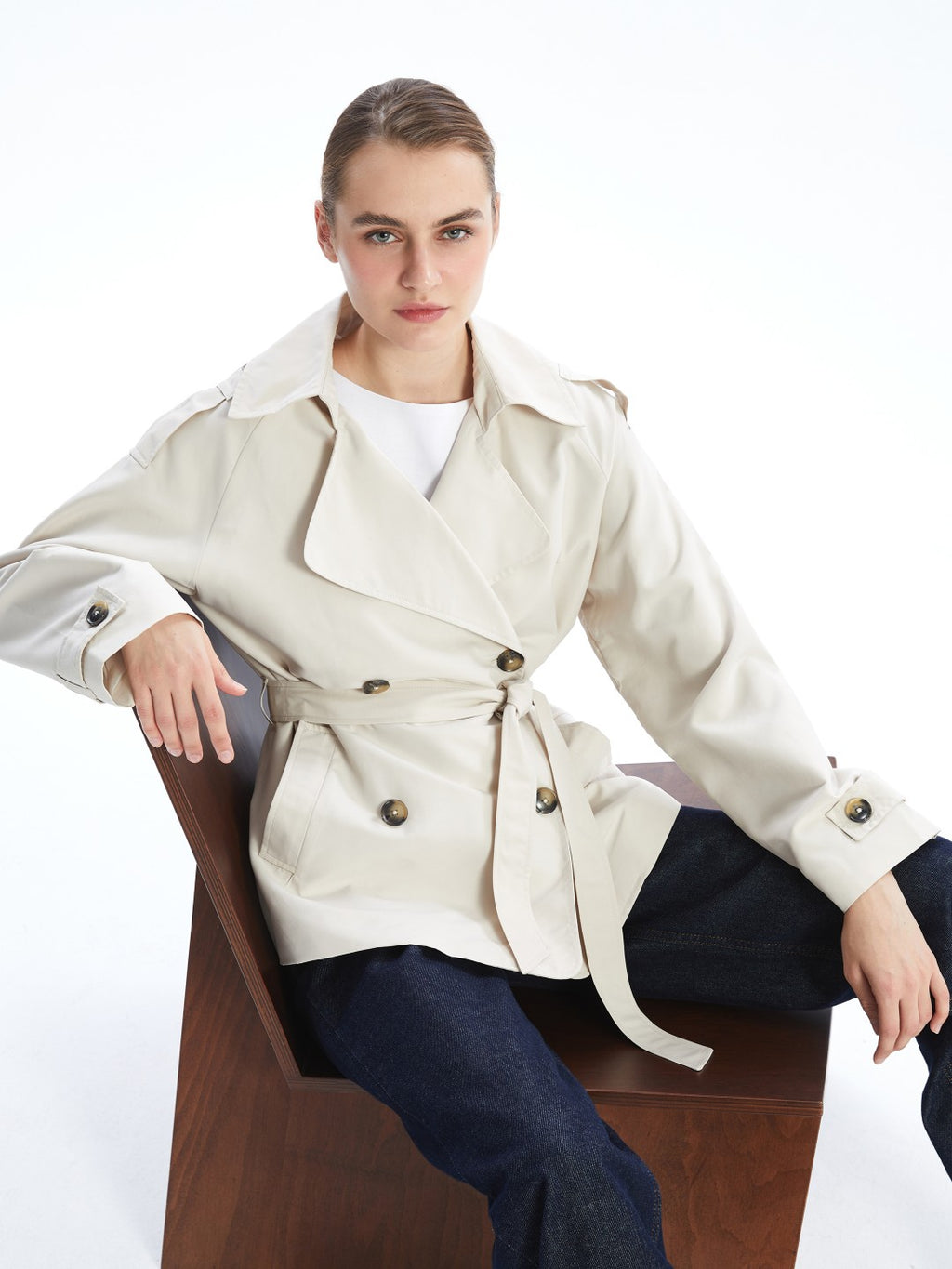 LCW Classic Jacket Collar Women Trench Coat