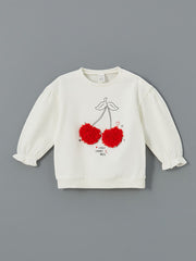 LCW baby Ecru Crew Neck Cherry Printed Baby Girl Sweatshirt and Tights 2-Pack