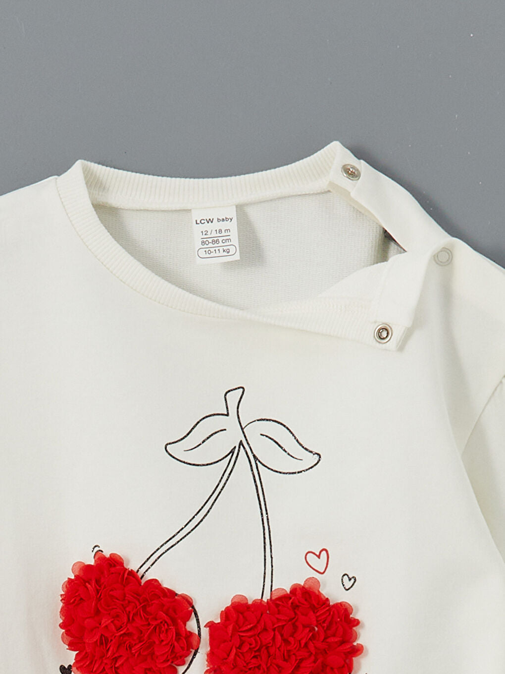 LCW baby Ecru Crew Neck Cherry Printed Baby Girl Sweatshirt and Tights 2-Pack