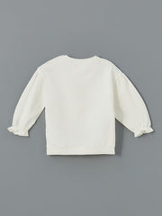 LCW baby Ecru Crew Neck Cherry Printed Baby Girl Sweatshirt and Tights 2-Pack