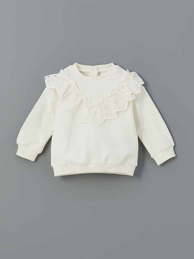 LCW baby Ecru Crew Neck Baby Girl Sweatshirt and Tights 2-Pack Main Image