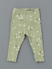 LCW baby Ecru Crew Neck Baby Girl Sweatshirt and Tights 2-Pack