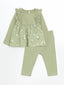 LCW baby Green Crew Neck Floral Girl Blouse and Leggings 2-Pack