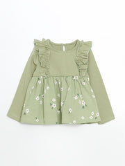 LCW baby Green Crew Neck Floral Girl Blouse and Leggings 2-Pack