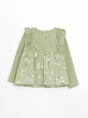 LCW baby Green Crew Neck Floral Girl Blouse and Leggings 2-Pack