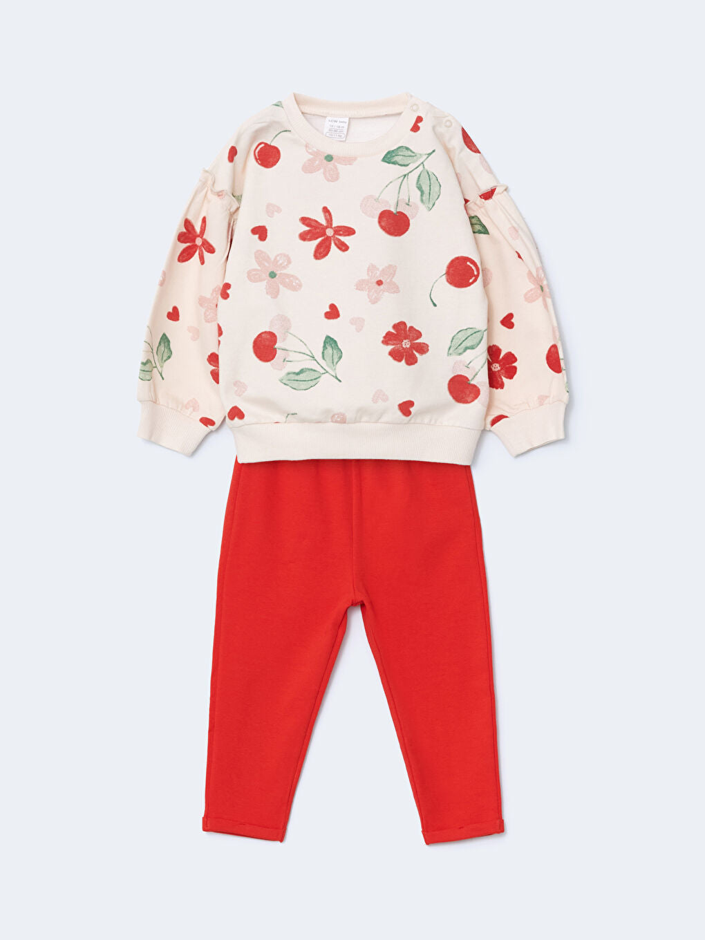 LCW baby Pink Crew Neck Floral Baby Girl Sweatshirt and Tights 2-Pack