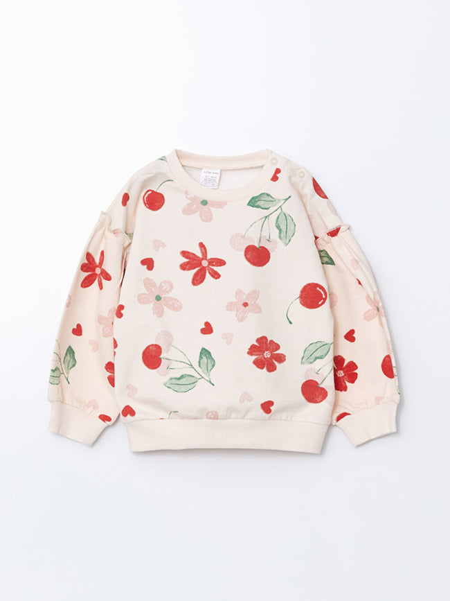 LCW baby Pink Crew Neck Floral Baby Girl Sweatshirt and Tights 2-Pack Main Image