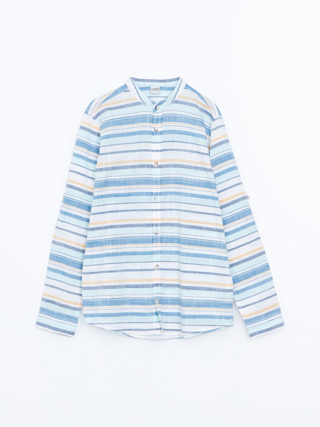 LCW Kids Blue Mandarin Collar BoyS Shirt Hover Image