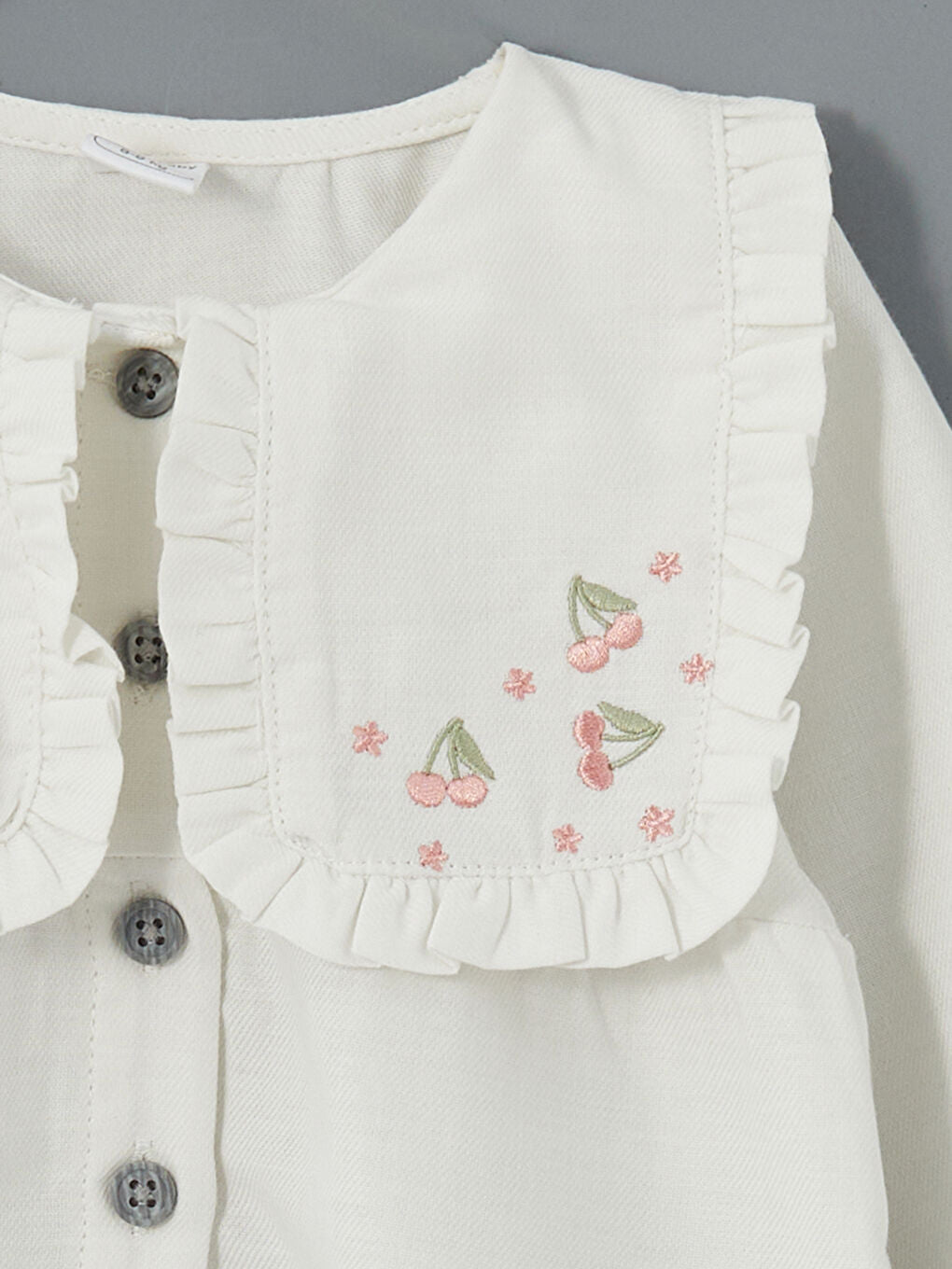 LCW baby Ecru Crew Neck Embroidered Baby Girl Shirt and Tights 2-Pack