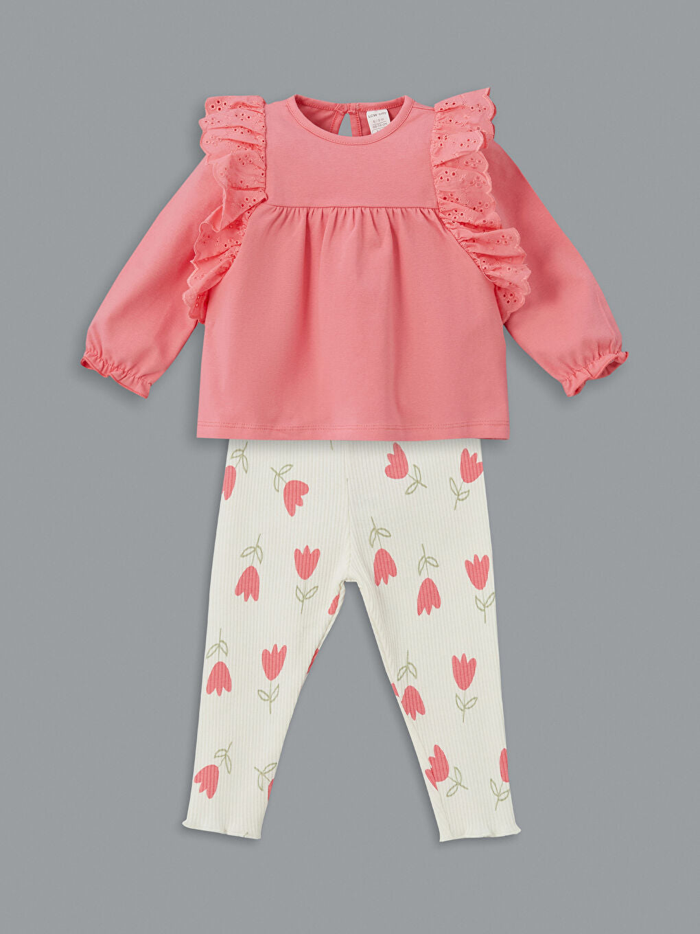 LCW baby Pink Crew Neck Floral Baby Girl Blouse and Leggings 2-Pack