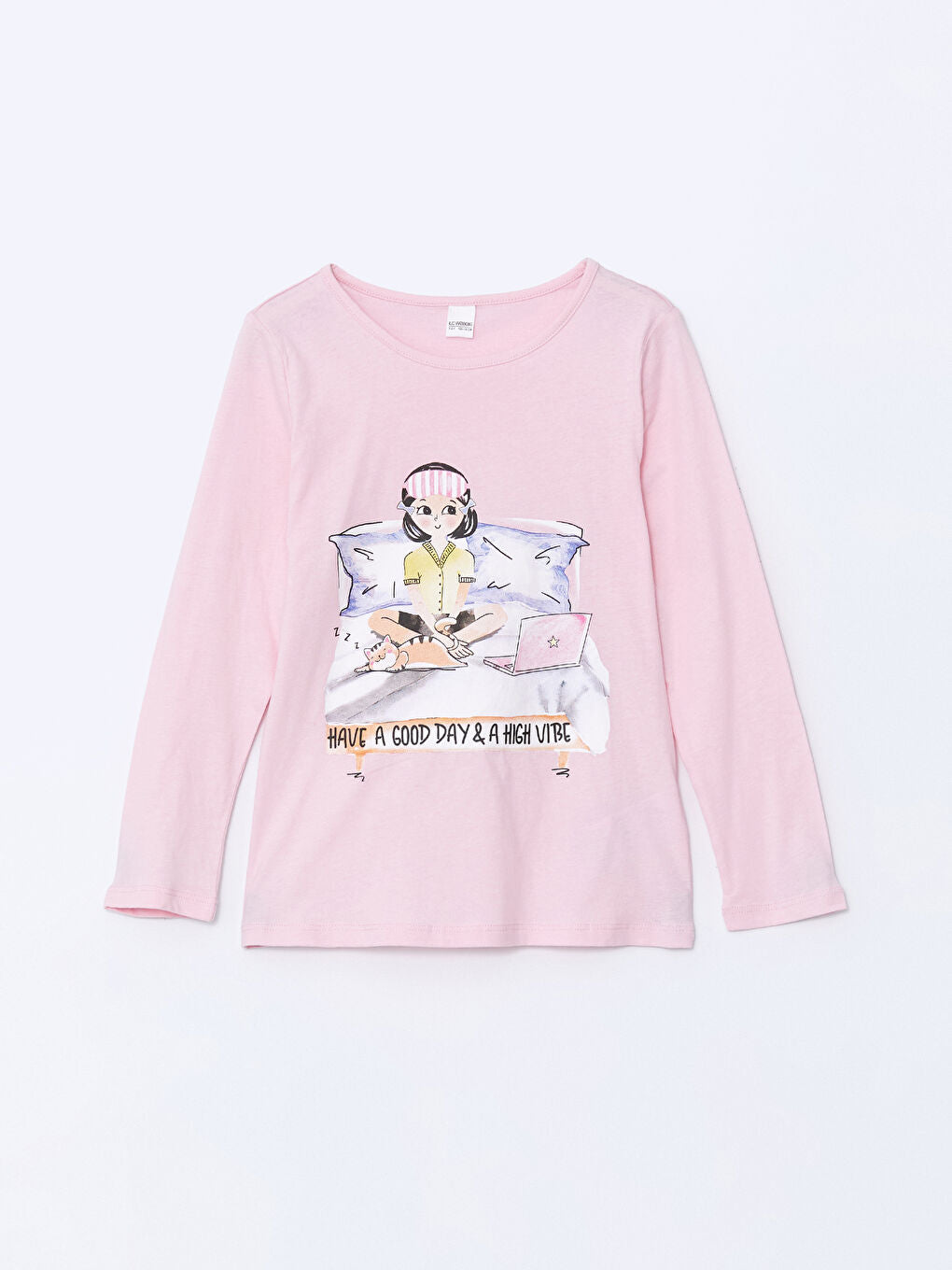 LCW Kids Pink Crew Neck Girls Pajama Set