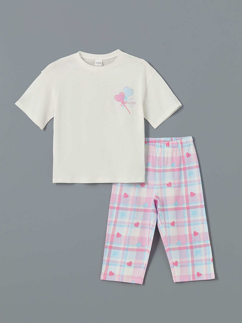 LCW Kids Ecru Crew Neck Girls Pajama Set