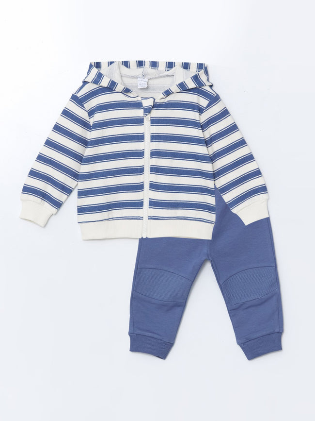 LCW Baby Hooded Baby Boy Cardigan And Tracksuit Bottom 2-Piece Set Hover Image