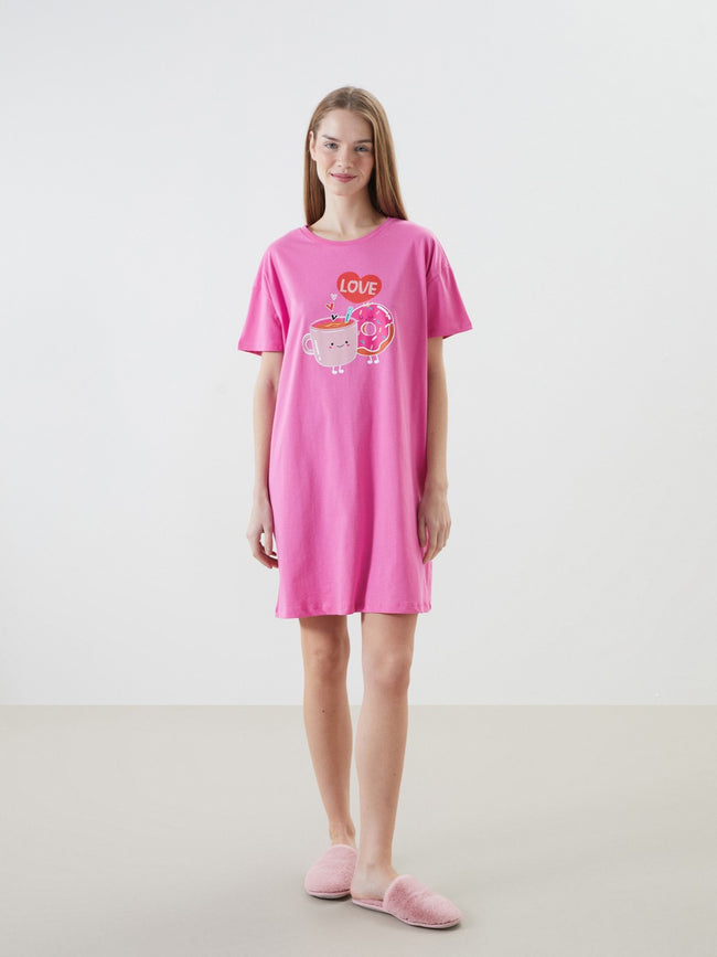 LCW Young Crew Neck Printed Women Nightgown Main Image