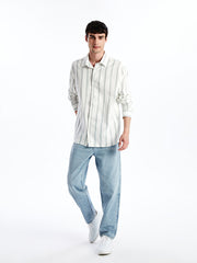 XSIDE Green Regular Fit Long Sleeve Striped Men Shirt