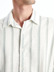 XSIDE Green Regular Fit Long Sleeve Striped Men Shirt