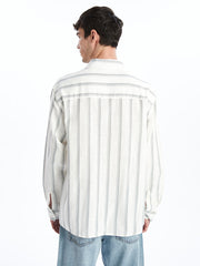 XSIDE Green Regular Fit Long Sleeve Striped Men Shirt
