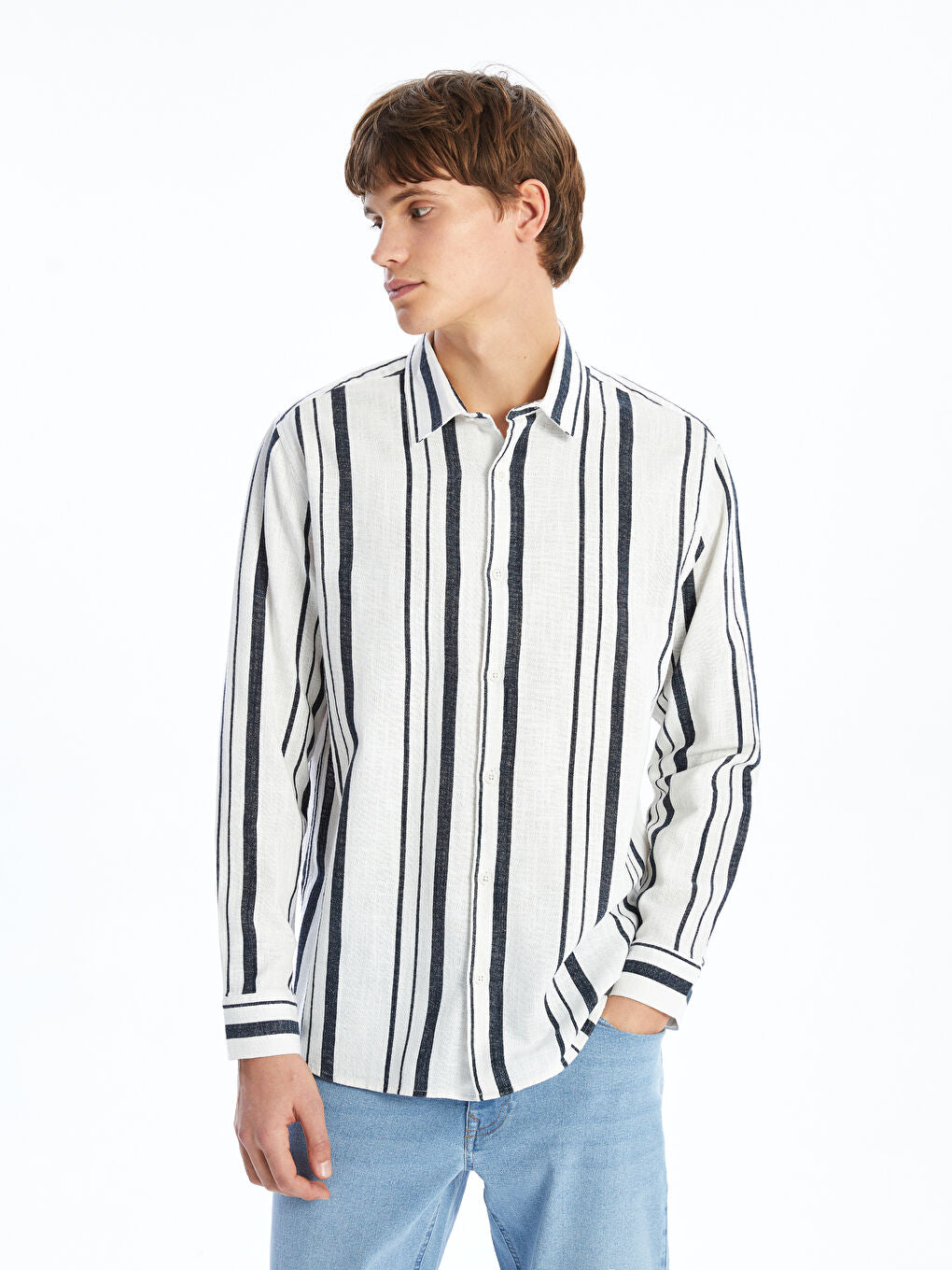 XSIDE Green Regular Fit Long Sleeve Striped Men Shirt