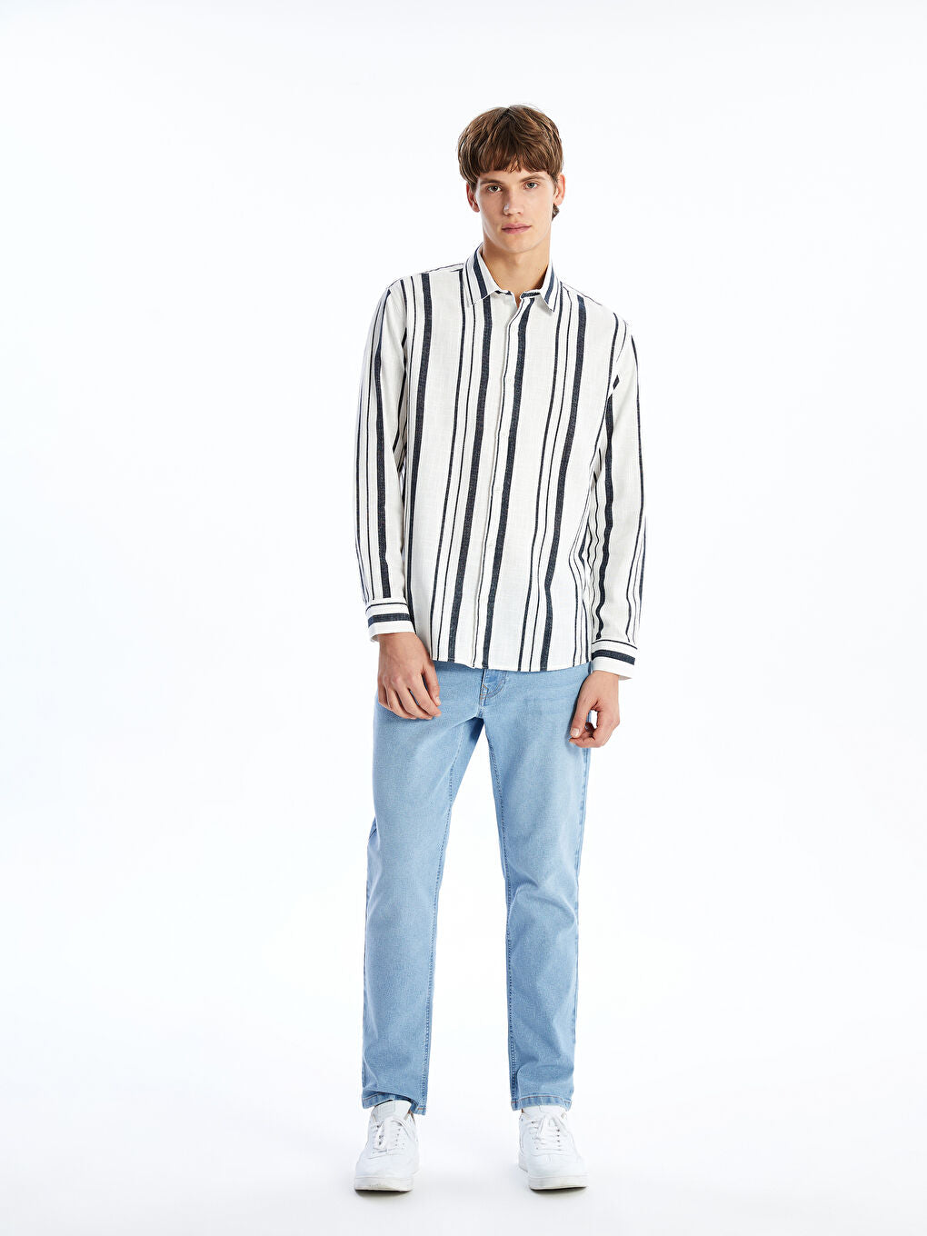 XSIDE Green Regular Fit Long Sleeve Striped Men Shirt
