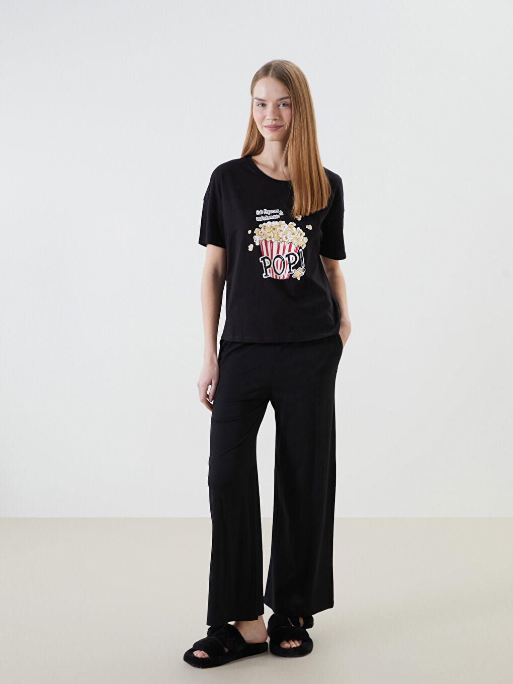 LCW DREAM Black Elastic Waist Women Pajama Bottoms