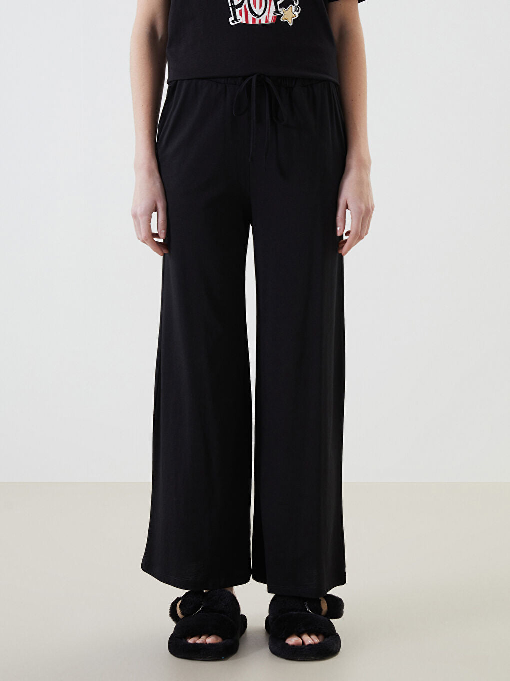 LCW DREAM Black Elastic Waist Women Pajama Bottoms