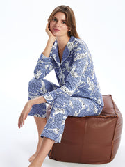 LCW DREAM Lilac Shirt Collar Zebra Patterned Women Pajama Set